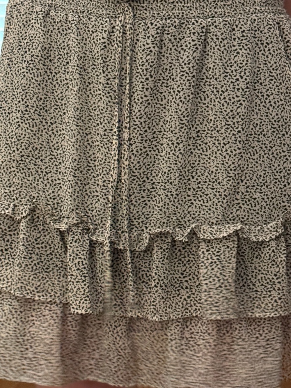 Womens Tiered Ruffle Mini Skirt in Cream and Black